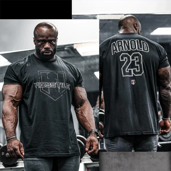 Hosion-camiseta de manga curta para homens, estilo americano, solto, respirável, fitness, músculo, difícil, esportes, clássico - Imagem 6