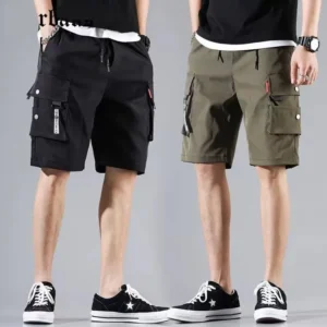Shorts de trabalho, vários bolsos masculinos, shorts médios, calças curtas largas e finas de verão