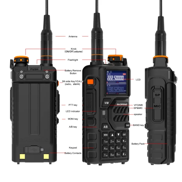 Baofeng-K5PLUS 10W rádio profissional, 136-174, 220-260, 400-520MHz, multi-bandas, 999CH, 2500mAh, rádio em dois sentidos - Imagem 5