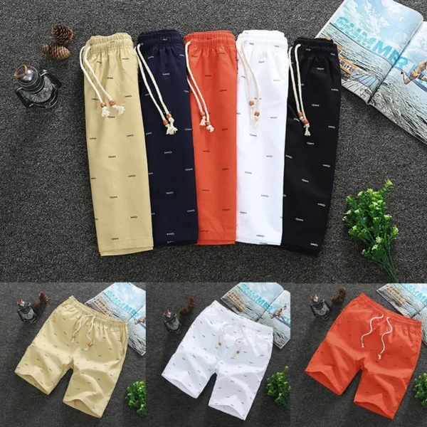 Verão Masculino Fishbone Print shorts calças Algodão Solto Casual Moda Praia pantalones cortos Joggers Streetwear short homme - Imagem 2