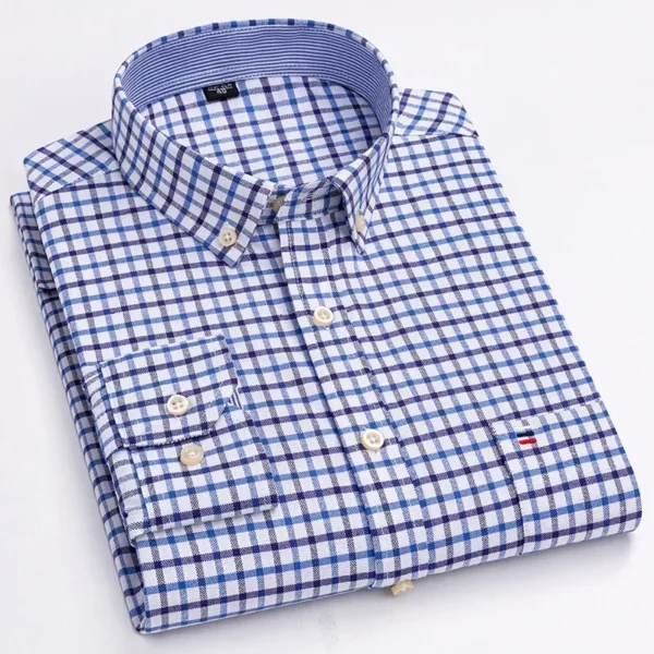 2024 Oxford Moda Masculina 100% Algodão Fino Manga Longa Casual Slim Cor Sólida Xadrez Estampa Listra Vestido Formal Camisa Plus 7XL 6XL - Imagem 23