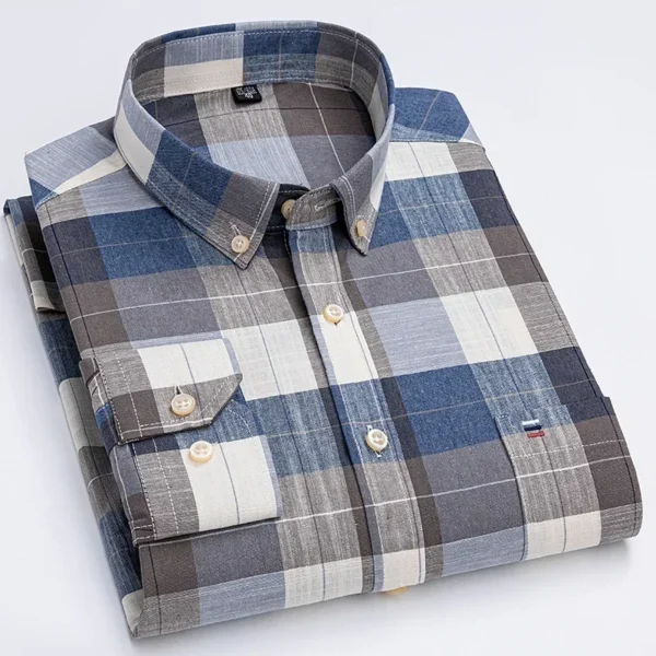 2024 Oxford Moda Masculina 100% Algodão Fino Manga Longa Casual Slim Cor Sólida Xadrez Estampa Listra Vestido Formal Camisa Plus 7XL 6XL - Imagem 15
