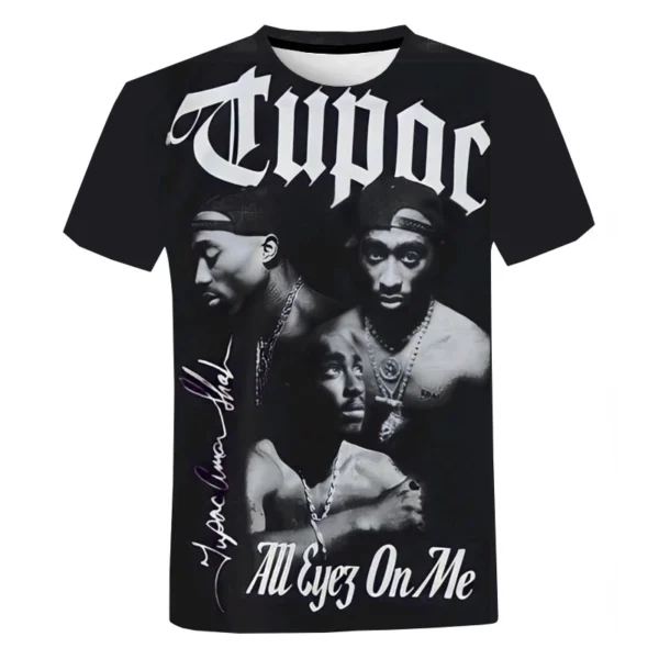 Camiseta grande de hip hop rapper 2PAC para homens, moda casual de verão, harajuku, gola redonda, manga curta, camiseta