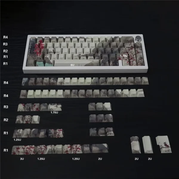 Estilo antigo pintura a tinta Keycaps, perfil cereja, PBT, sublimação de corante, letra lateral, luz através de keycaps para teclado mecânico - Imagem 7