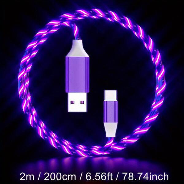 1pc USB Tipo C Cabo LED Brilhante Cabo de Carregamento 100.0cm/200.0cm Para Samsung/Xiaomi/Vivo/OPPO/Redmi E Mais Cabo Carregador USB C Smartphones - Imagem 6