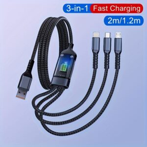OLISHEN 100 W 3 em 1 Cabo de Nylon Redondo de Carregamento Rápido, USB Macho para Macho Fosco com Transferência de Dados, Universal Tipo C e Micro USB para iPhone 14/13/12/11 Pro Max/X/XS/8/7/6s/6/iPad, Compatível com Vários Dispositivos