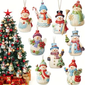 Conjunto de 18 enfeites de madeira para pendurar em boneco de neve de Natal, pingentes de árvore com tema de conto de fadas vintage, decorações de Natal para casa, festividades de Natal e Ano Novo, pináculos de madeira pendurados, sem necessidade de eletricidade
