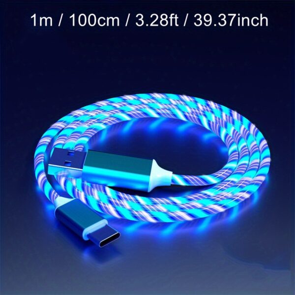1pc USB Tipo C Cabo LED Brilhante Cabo de Carregamento 100.0cm/200.0cm Para Samsung/Xiaomi/Vivo/OPPO/Redmi E Mais Cabo Carregador USB C Smartphones - Imagem 7
