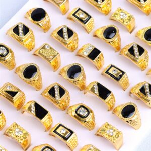 Pacote misto de 10 peças de anéis geométricos pretos com strass para homens e mulheres - perfeitos para uso diário e acessórios de festa