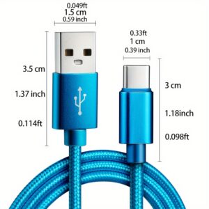 Cabo USB Tipo C Cabo de Dados de Carregamento Rápido para Samsung, Redmi, OnePlus Cabo de Carregamento de Celular