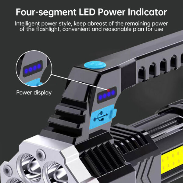 1pc Lanterna LED de alta potência Lanterna recarregável USB poderosa Lâmpada portátil para exterior Bateria embutida COB 7 Lanternas LED - Imagem 7