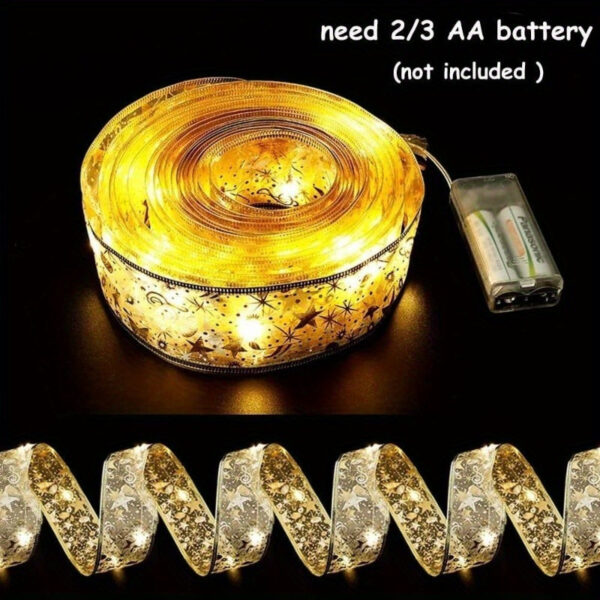 1pc 1/3/5/10m serpentinas de feriado, árvore de natal com luzes, luzes de fita douradas, guirlanda de fita de árvore de natal, decoração de árvore de natal, alimentado por bateria (sem baterias) - Imagem 11