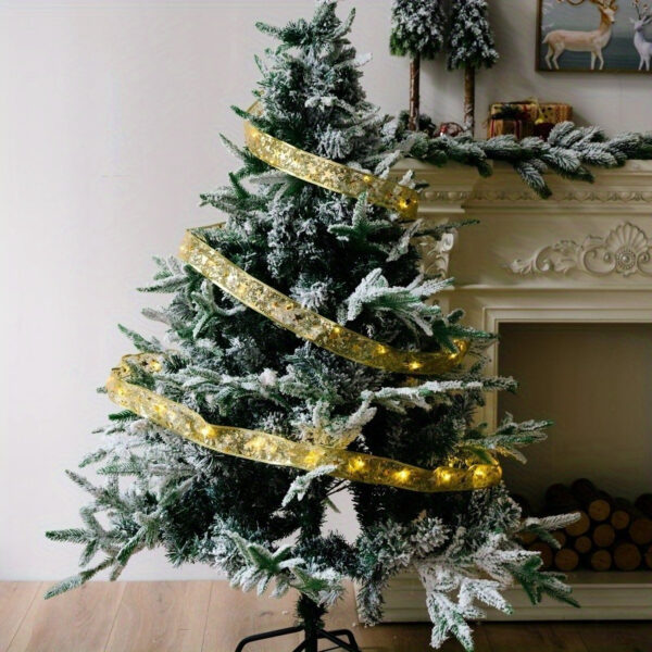 1pc 1/3/5/10m serpentinas de feriado, árvore de natal com luzes, luzes de fita douradas, guirlanda de fita de árvore de natal, decoração de árvore de natal, alimentado por bateria (sem baterias) - Imagem 9