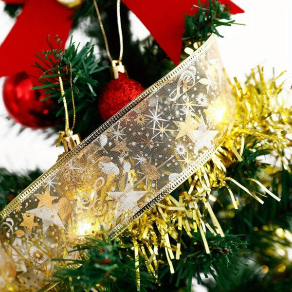 1pc 1/3/5/10m serpentinas de feriado, árvore de natal com luzes, luzes de fita douradas, guirlanda de fita de árvore de natal, decoração de árvore de natal, alimentado por bateria (sem baterias) - Imagem 12