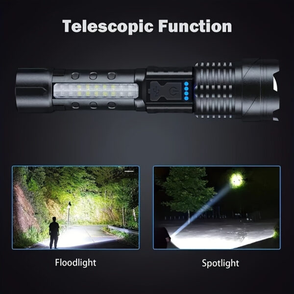1pc Super Poderoso Recarregável Lanterna Luz de Inundação, Para Camping Ao Ar Livre, Pesca, Caça, Escalada, Aventura Emergência Noite Ciclismo e Caminhadas - Imagem 6