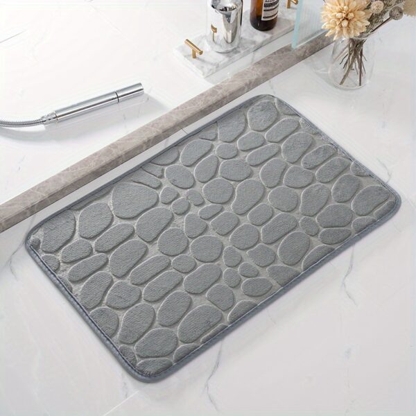 Tapete de banheiro de espuma viscoelástica com design em relevo de seixos, tapete de banho lavável de absorção rápida, antiderrapante, grosso, macio e confortável, acessório de banheiro - poliéster com revestimento de PVC - Imagem 7