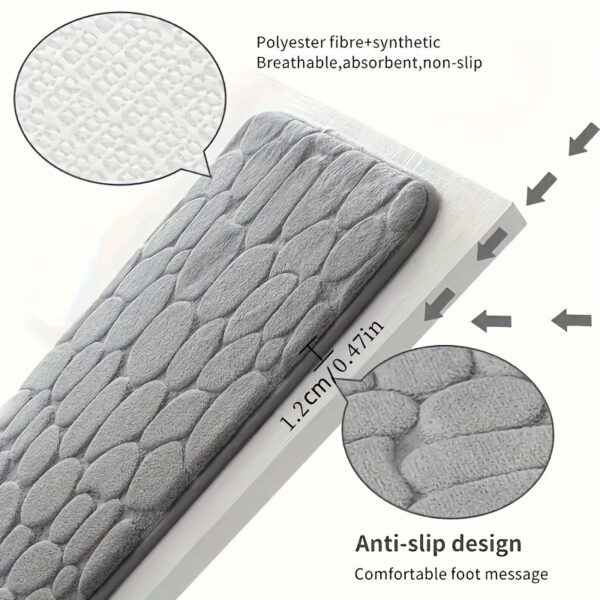 Tapete de banheiro de espuma viscoelástica com design em relevo de seixos, tapete de banho lavável de absorção rápida, antiderrapante, grosso, macio e confortável, acessório de banheiro - poliéster com revestimento de PVC - Imagem 3