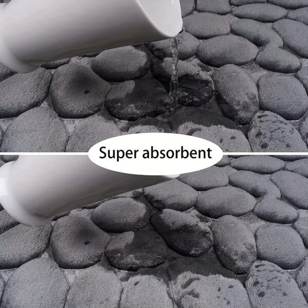 Tapete de banheiro de espuma viscoelástica com design em relevo de seixos, tapete de banho lavável de absorção rápida, antiderrapante, grosso, macio e confortável, acessório de banheiro - poliéster com revestimento de PVC - Imagem 8