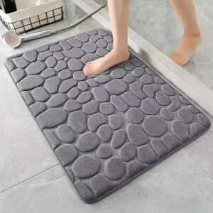 Tapete de banheiro de espuma viscoelástica com design em relevo de seixos, tapete de banho lavável de absorção rápida, antiderrapante, grosso, macio e confortável, acessório de banheiro - poliéster com revestimento de PVC