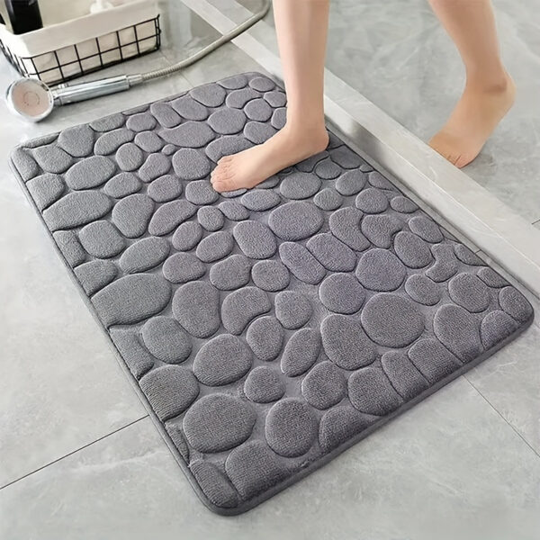 Tapete de banheiro de espuma viscoelástica com design em relevo de seixos, tapete de banho lavável de absorção rápida, antiderrapante, grosso, macio e confortável, acessório de banheiro - poliéster com revestimento de PVC