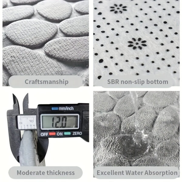 Tapete de banheiro de espuma viscoelástica com design em relevo de seixos, tapete de banho lavável de absorção rápida, antiderrapante, grosso, macio e confortável, acessório de banheiro - poliéster com revestimento de PVC - Imagem 10