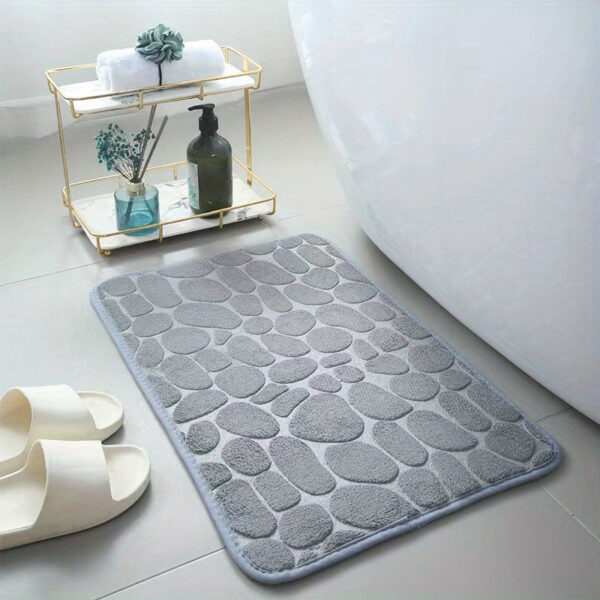 Tapete de banheiro de espuma viscoelástica com design em relevo de seixos, tapete de banho lavável de absorção rápida, antiderrapante, grosso, macio e confortável, acessório de banheiro - poliéster com revestimento de PVC - Imagem 4