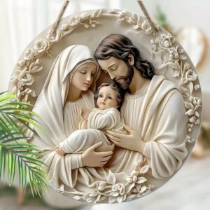 19.99cm Round Wooden Nativity Scene Wreath - Perfect Porch & Wall Decor for Christmas and All Occasions