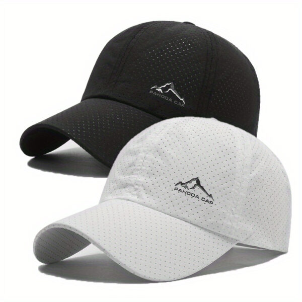 2 peças Bonés de beisebol de secagem rápida com estampa de montanha de neve - Estilo esportivo, 100% poliéster, design de malha respirável para homens e mulheres - Bonés casuais da moda para primavera e verão - Imagem 6