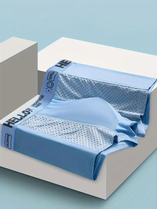 4 peças Cuecas Boxer Masculinas Macias e Confortáveis, Cuecas Masculinas, Remendo de Malha Respirável e Elástica, Cuecas Masculinas Casuais de Cor Lisa Azul-celeste Preto Cinza Escuro Cor Contrastante Estampa de Letras Faixa de Cintura - Imagem 5