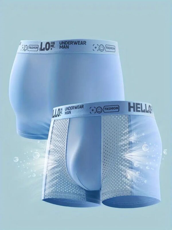 4 peças Cuecas Boxer Masculinas Macias e Confortáveis, Cuecas Masculinas, Remendo de Malha Respirável e Elástica, Cuecas Masculinas Casuais de Cor Lisa Azul-celeste Preto Cinza Escuro Cor Contrastante Estampa de Letras Faixa de Cintura - Imagem 3
