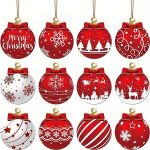 Conjunto de 12 Enfeites de Natal Elegantes em Madeira - Ideal para Árvore, Jardim & Decorações de Festa