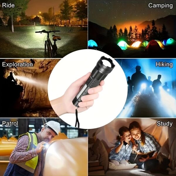1pc Super Poderoso Recarregável Lanterna Luz de Inundação, Para Camping Ao Ar Livre, Pesca, Caça, Escalada, Aventura Emergência Noite Ciclismo e Caminhadas - Imagem 9