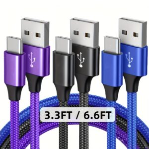 Cabo de carregamento USB-A para USB-C trançado de nylon Tzlrxl, carregamento rápido PD 66 W, compatível com MacBook Pro/Air, iPad Pro/Air, Pixel, Switch, Dell - USB Power Delivery, transferência de dados de alta velocidade, acabamento redondo brilhante, macho para macho, sem bateria, 100,58 cm/2