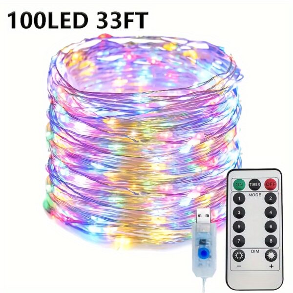 1pc USB Fairy String Lights, 20,12 metros 200LED 10,06 metros 100 LED 5,0 metros 50LED Mudando Luzes de Fio Prateado Com 8 Modos de Iluminação Controle Remoto Para Artesanato Quarto Teto Decoração de Natal, Luz de Fio de Cobre Multicolorido - Imagem 11