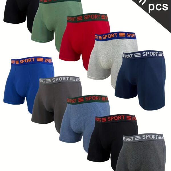 1pc/10pcs/12pcs Cuecas Boxer de Algodão Masculinas - Cor Aleatória, Confortável e Respirável, Elástico Médio, Cores Sólidas, Lavável à Máquina - Imagem 9