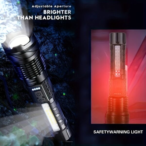 1pc Super Poderoso Recarregável Lanterna Luz de Inundação, Para Camping Ao Ar Livre, Pesca, Caça, Escalada, Aventura Emergência Noite Ciclismo e Caminhadas - Imagem 2