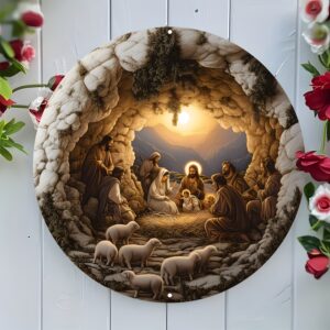 1pc, Placa de decoração de parede de alumínio redonda, 20,32x20,32 cm, Cena impressa 2D plana, Sinal de metal durável para casa, sala de estar, banheiro, quarto, garagem, bar, café - Resistente às intempéries, Pré-furado, Qualidade de impressão HD