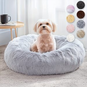 Cama calmante para cães e gatos, Donut Cuddler Warming Cozy Soft Round Bed, Cama de pelúcia macia e fofa com pelo sintético para cães e gatos pequenos, médios e grandes (40,64 cm/50,8 cm/60,96 cm/71,12 cm/78,74 cm/99,06 cm)