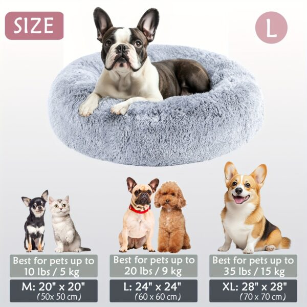 Cama calmante para cães e gatos, Donut Cuddler Warming Cozy Soft Round Bed, Cama de pelúcia macia e fofa com pelo sintético para cães e gatos pequenos, médios e grandes (40,64 cm/50,8 cm/60,96 cm/71,12 cm/78,74 cm/99,06 cm) - Imagem 7