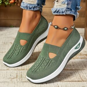 Tênis femininos respiráveis ​​sem cadarço - Sapatos leves e confortáveis ​​para caminhada com sola de borracha para todas as estações