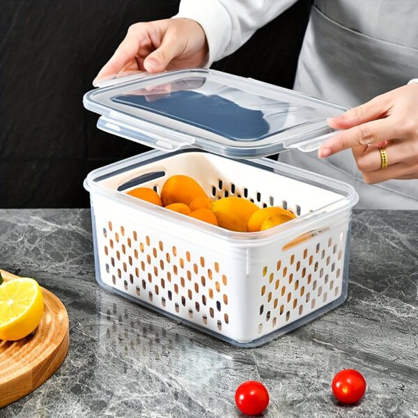 Conjunto de 9 peças de recipientes grandes à prova de vazamento para geladeira com escorredor removível - laváveis ​​na máquina de lavar louça, mantêm frutas, vegetais, frutas vermelhas e carnes frescas por mais tempo - Imagem 7