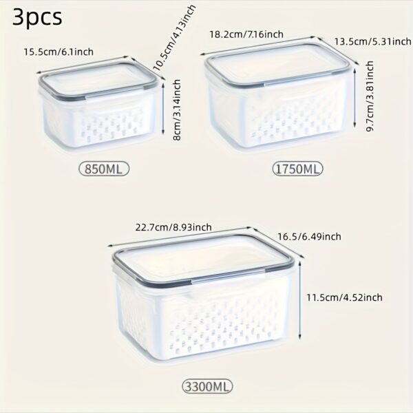 Conjunto de 9 peças de recipientes grandes à prova de vazamento para geladeira com escorredor removível - laváveis ​​na máquina de lavar louça, mantêm frutas, vegetais, frutas vermelhas e carnes frescas por mais tempo - Imagem 8