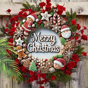 Charming Wooden Christmas Wreath with Santa & Gingerbread - Perfect for Holiday Home Decor, No Power Needed, Ideal Gift for Friends & Family