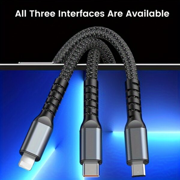 Cabo de carregamento rápido USB para micro tipo C 3 em 1 100 W 5 A para iPhone 14 13, Samsung, Xiaomi - Imagem 4