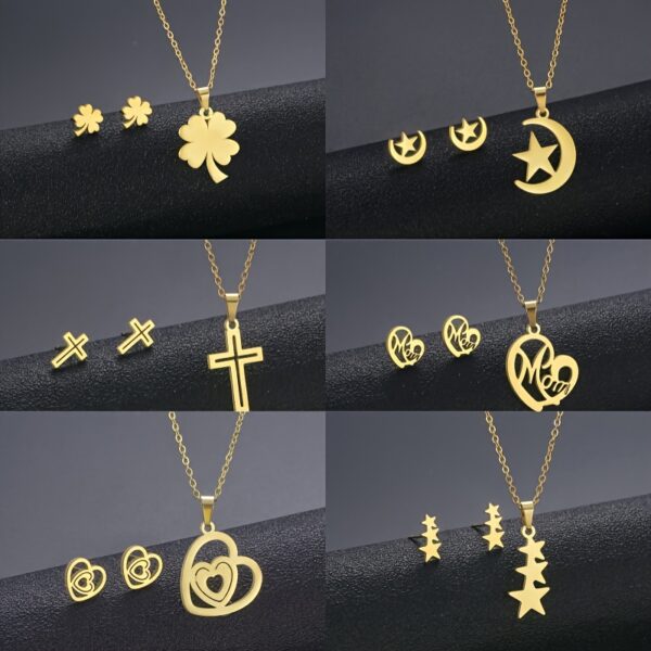 Elegant Stainless Steel Jewelry Set for Women - Chic Necklace & Earrings Combo, Perfect for Casual Attire & Gifting - Imagem 5