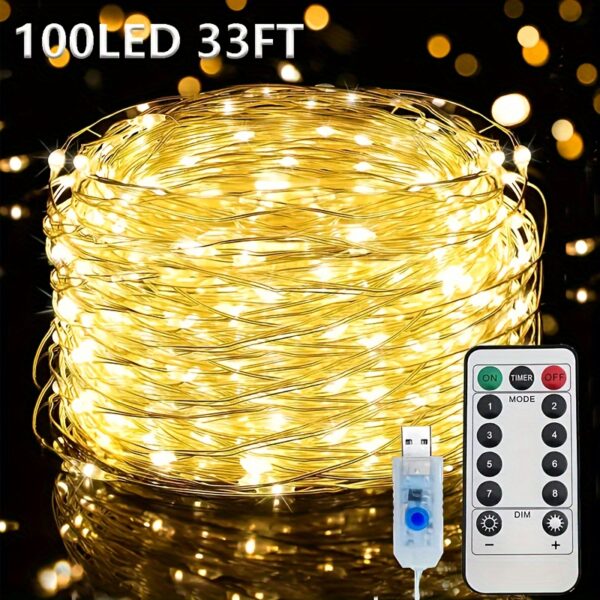 1pc USB Fairy String Lights, 20,12 metros 200LED 10,06 metros 100 LED 5,0 metros 50LED Mudando Luzes de Fio Prateado Com 8 Modos de Iluminação Controle Remoto Para Artesanato Quarto Teto Decoração de Natal, Luz de Fio de Cobre Multicolorido - Imagem 5
