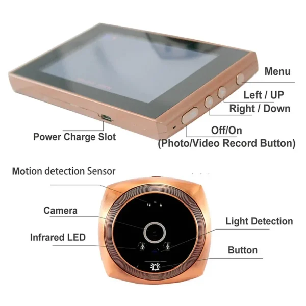 Vídeo Peephole Camera com Detecção de Movimento, Door Viewer, 4.3 in Monitor, Digital Ring Doorbell, Video-Eye Security, Gravação de Voz - Imagem 5