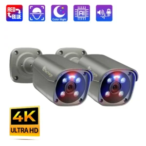 Câmera de Segurança Techage-POE, Ultra HD, Smart AI Face Detection, IP, P2P, Audio Record, Vigilância, Cor, Visão Noturna, 4K, 8MP