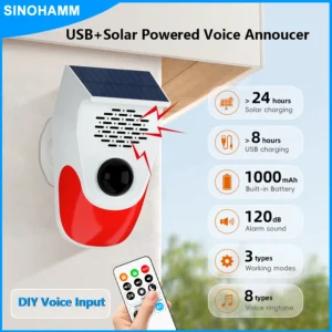 Solar e Tipo C Voice Player, Gravável Voz Locutor, Driveaway Alarm, Fogão Luz, Casa e Jardim Sirene de Segurança, Movimento Ativado
