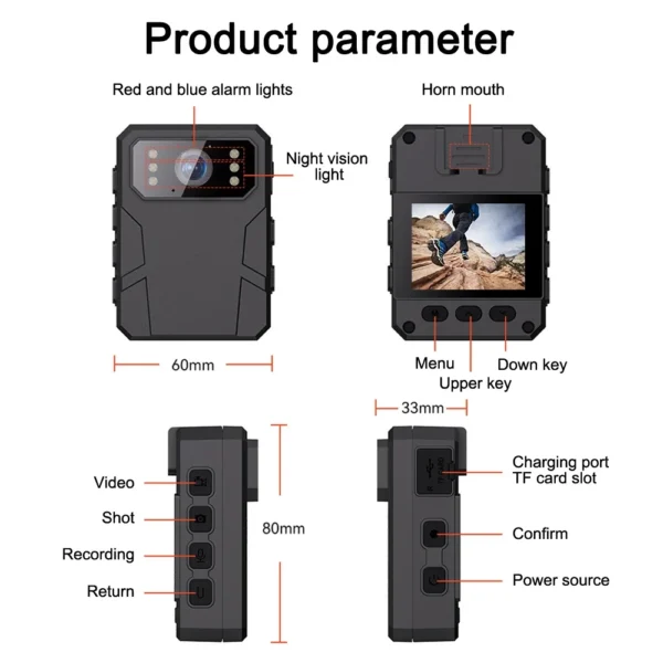 Mini Câmera Full HD Video Recorder, 1080P, Tela IPS de 2 ", Visão Noturna, Segurança, Polícia, BodyCam, Esportes, DV, DVR, Filmadora Pequena - Imagem 6
